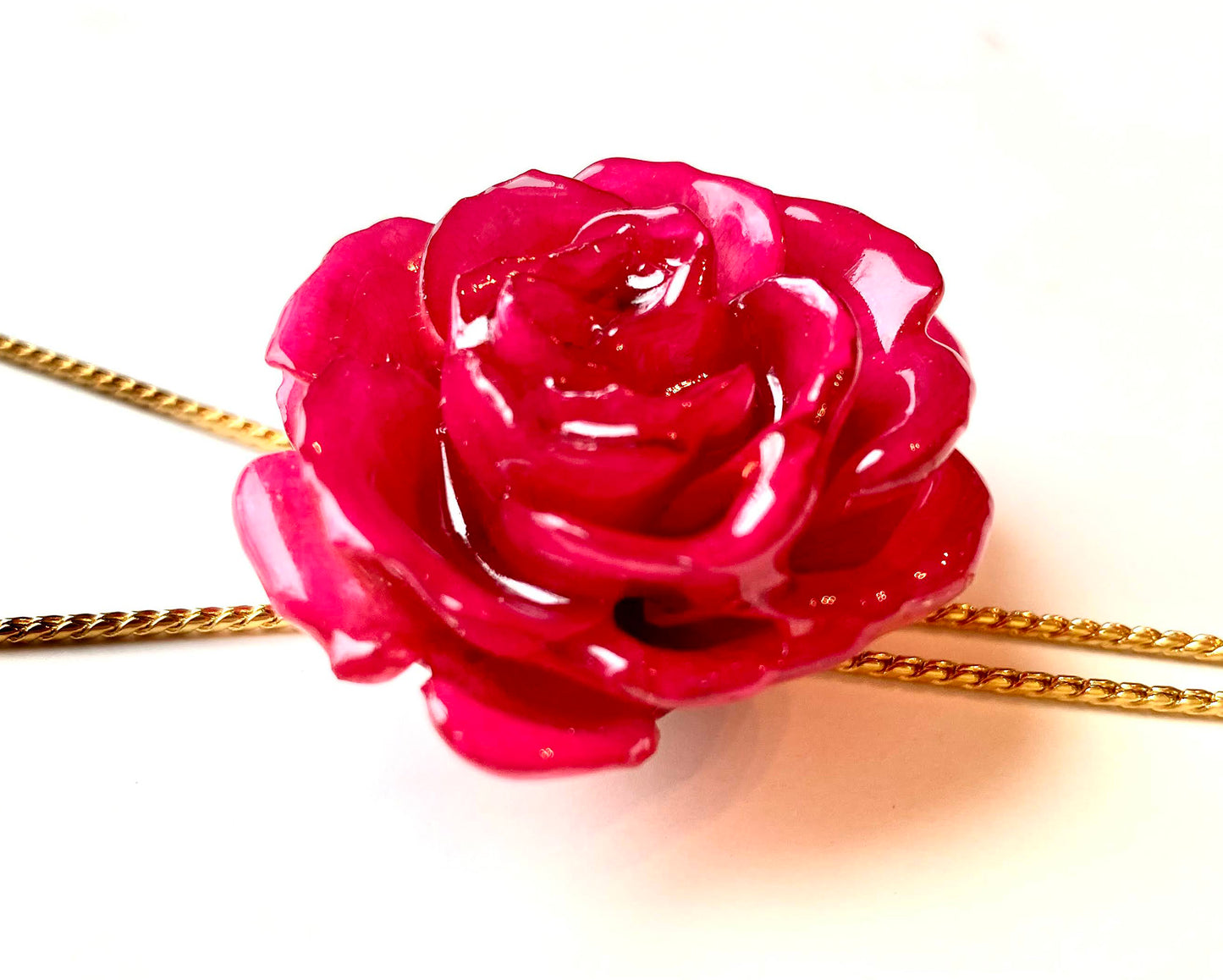 Mini Rose Mini 1.5-2.25 inch Pendant Necklace 18 inch Gold Plated 24K (Pink)