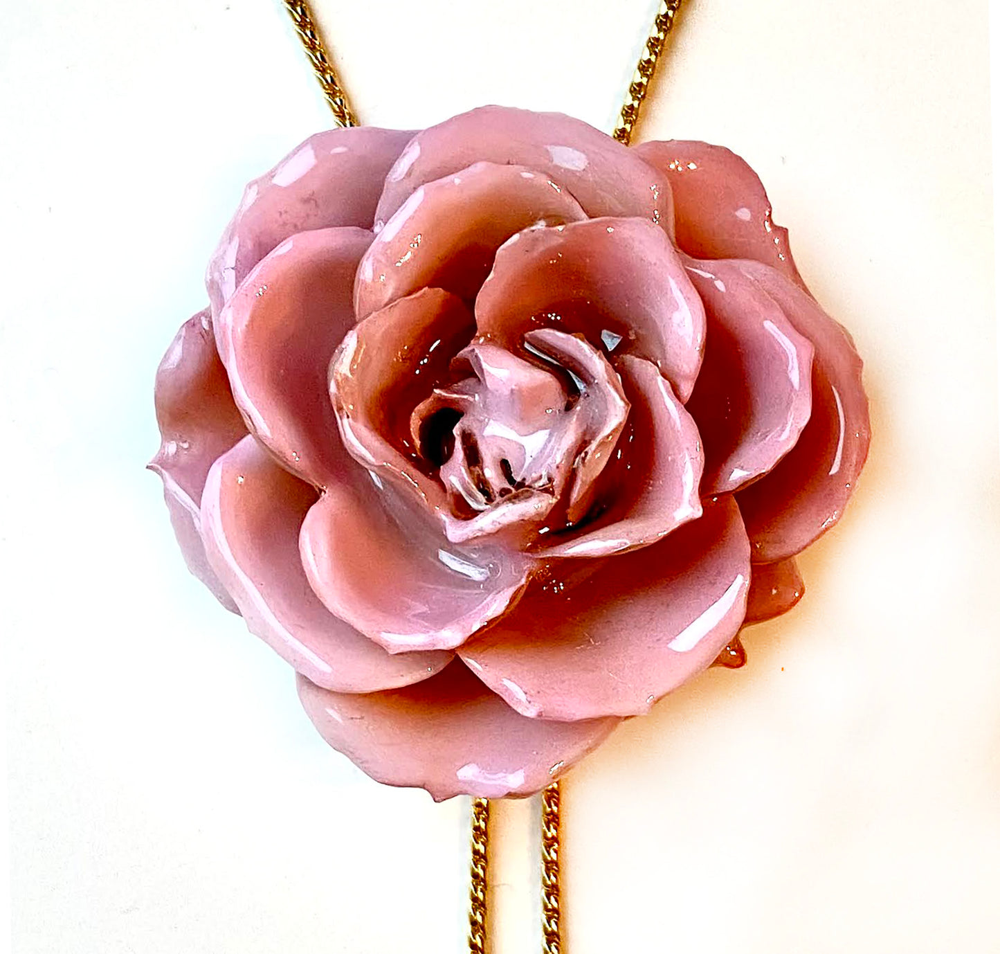 Mini Rose Mini 1.5-2.25 inch Pendant Necklace 18 inch Gold Plated 24K (Baby Pink)