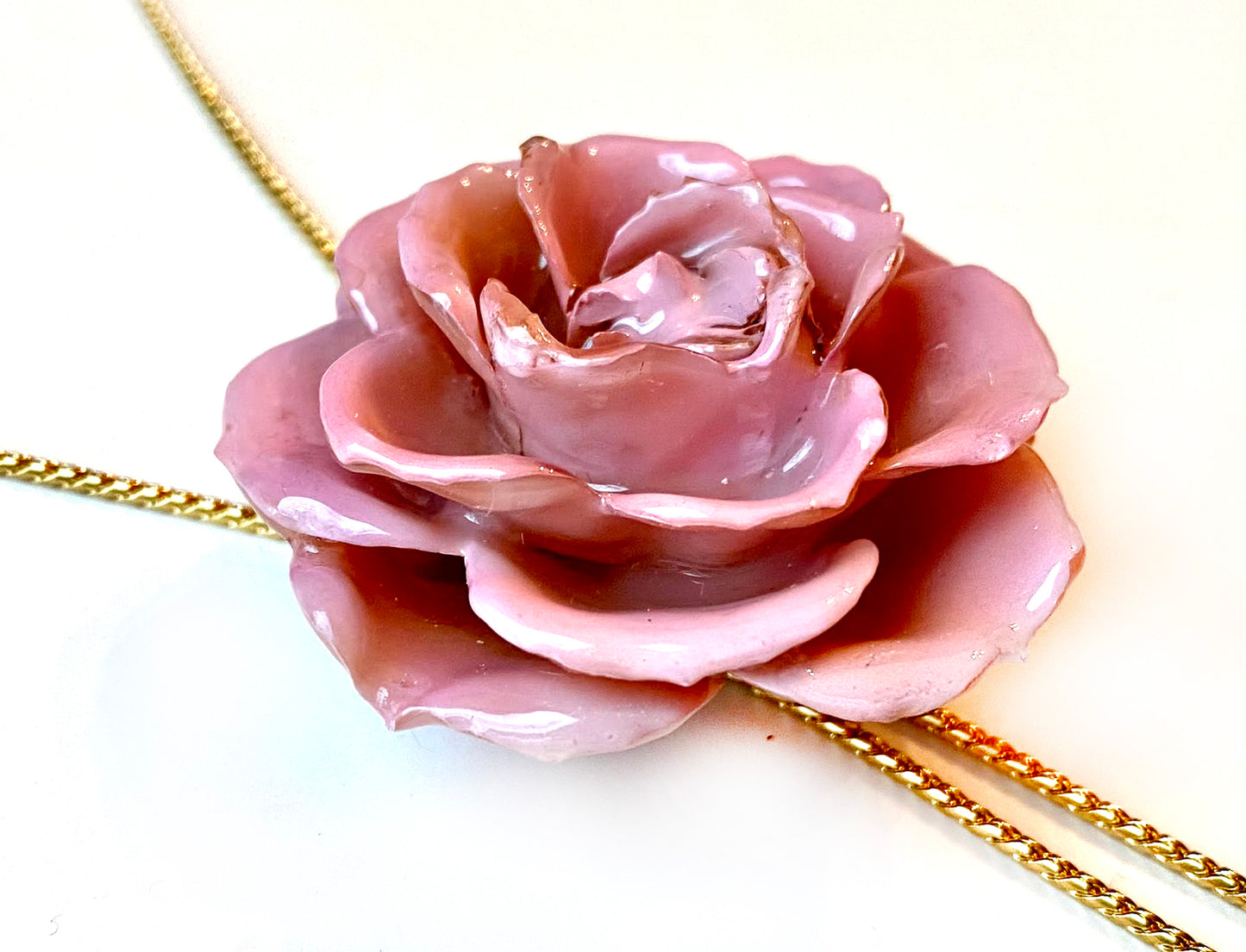 Mini Rose Mini 1.5-2.25 inch Pendant Necklace 18 inch Gold Plated 24K (Baby Pink)