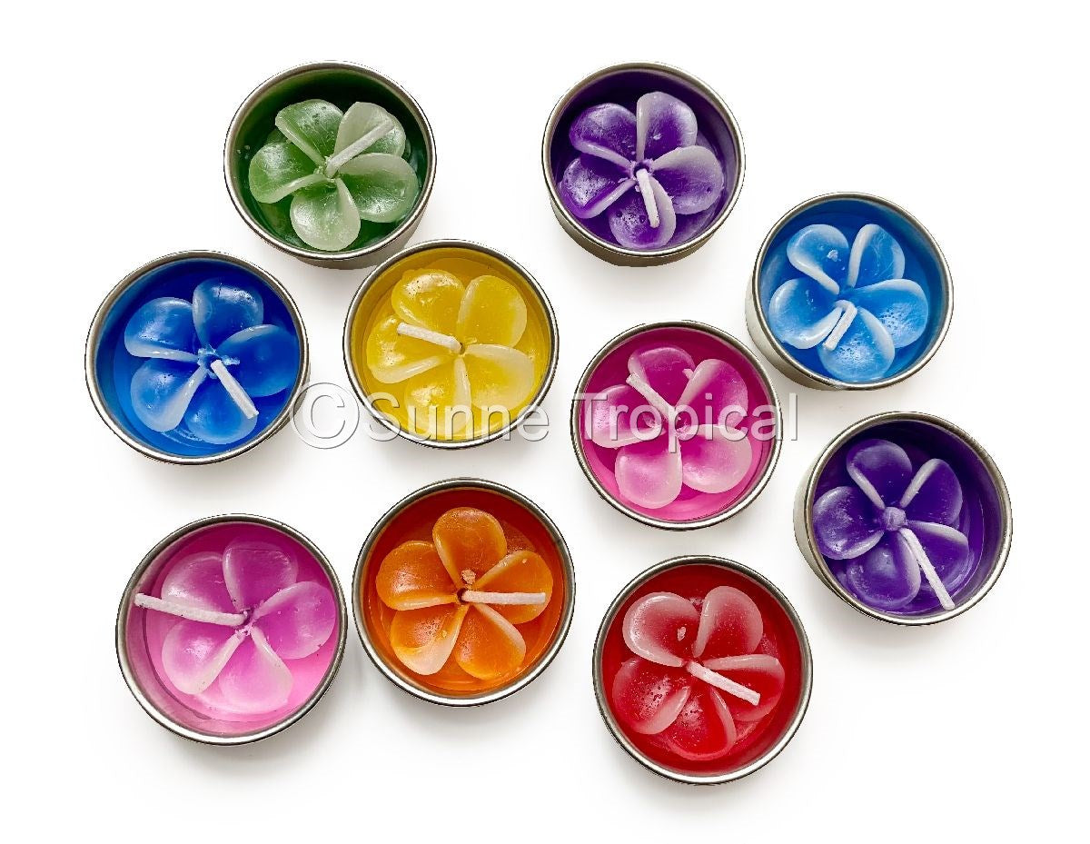 Plumeria Hawaiian Flower Set of 10 Tealight Candles (Multi-Color)