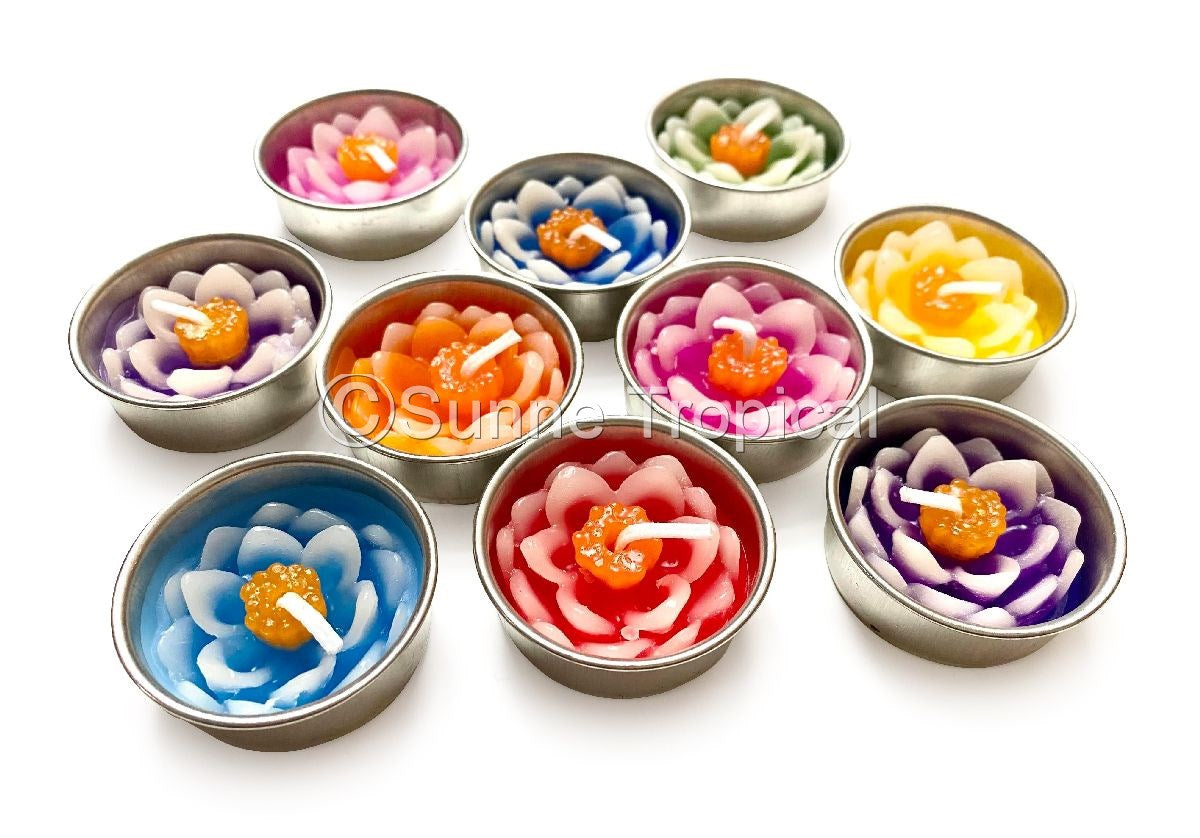 Lotus Flower Set of 10 Tealight Candles (Blue)