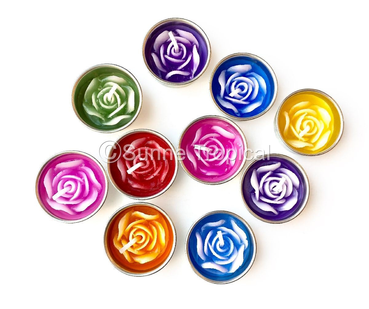 Rose Flower Set of 10 Tealight Candles (Multi-Color)