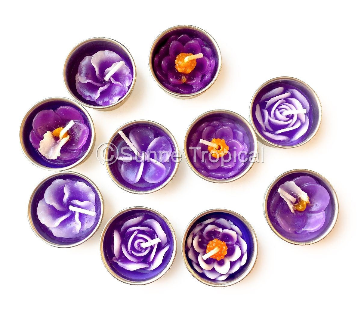 Assort Surprise Pack Flowers Set of 10 Tealight Candles (Purple)
