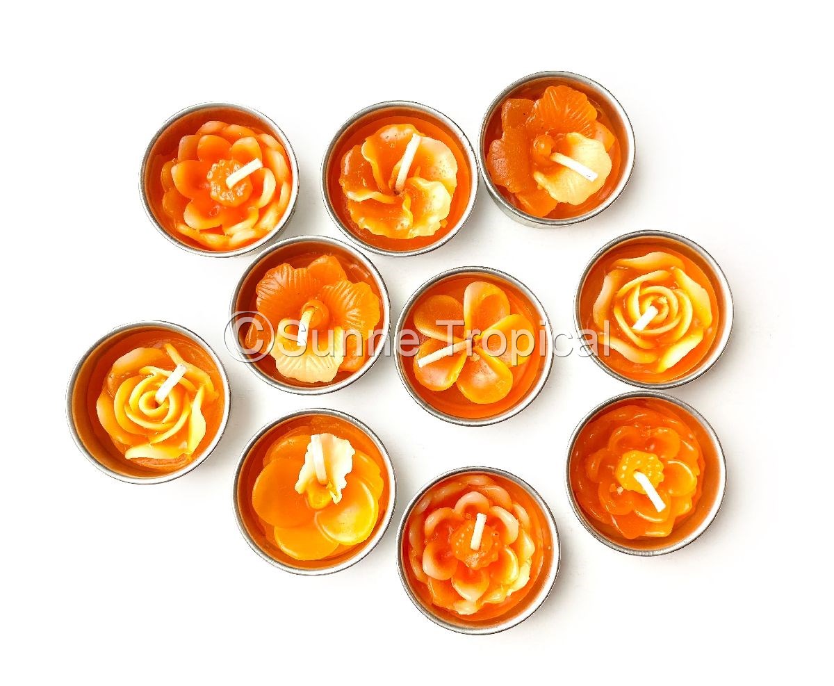 Assort Surprise Pack Flowers Set of 10 Tealight Candles (Orange)
