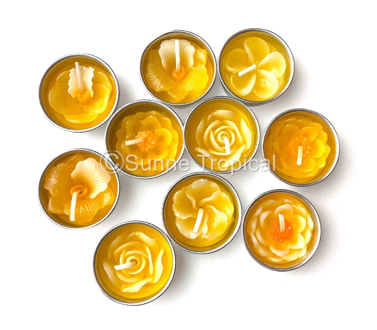 Assort Surprise Pack Flowers Set of 10 Tealight Candles (Yellow)