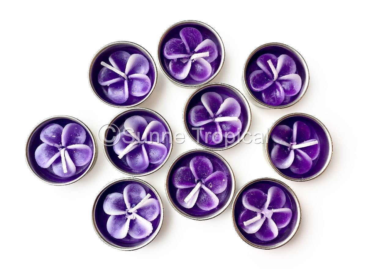 Plumeria Hawaiian Flower Set of 10 Tealight Candles (Purple)