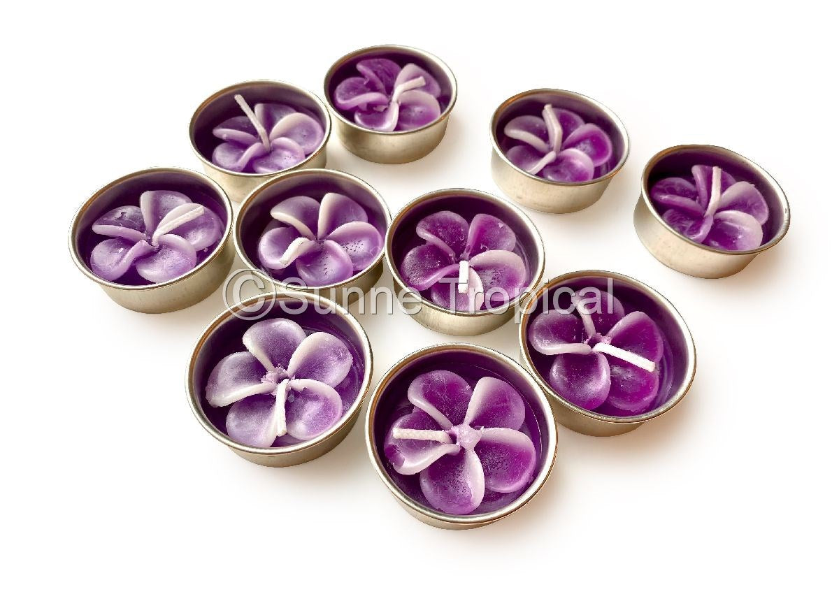 Plumeria Hawaiian Flower Set of 10 Tealight Candles (Purple)