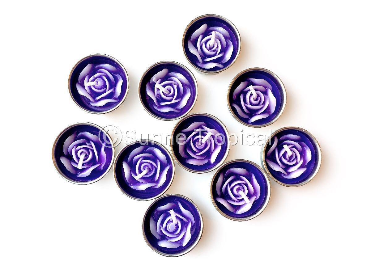 Rose Flower Set of 10 Tealight Candles (Purple)