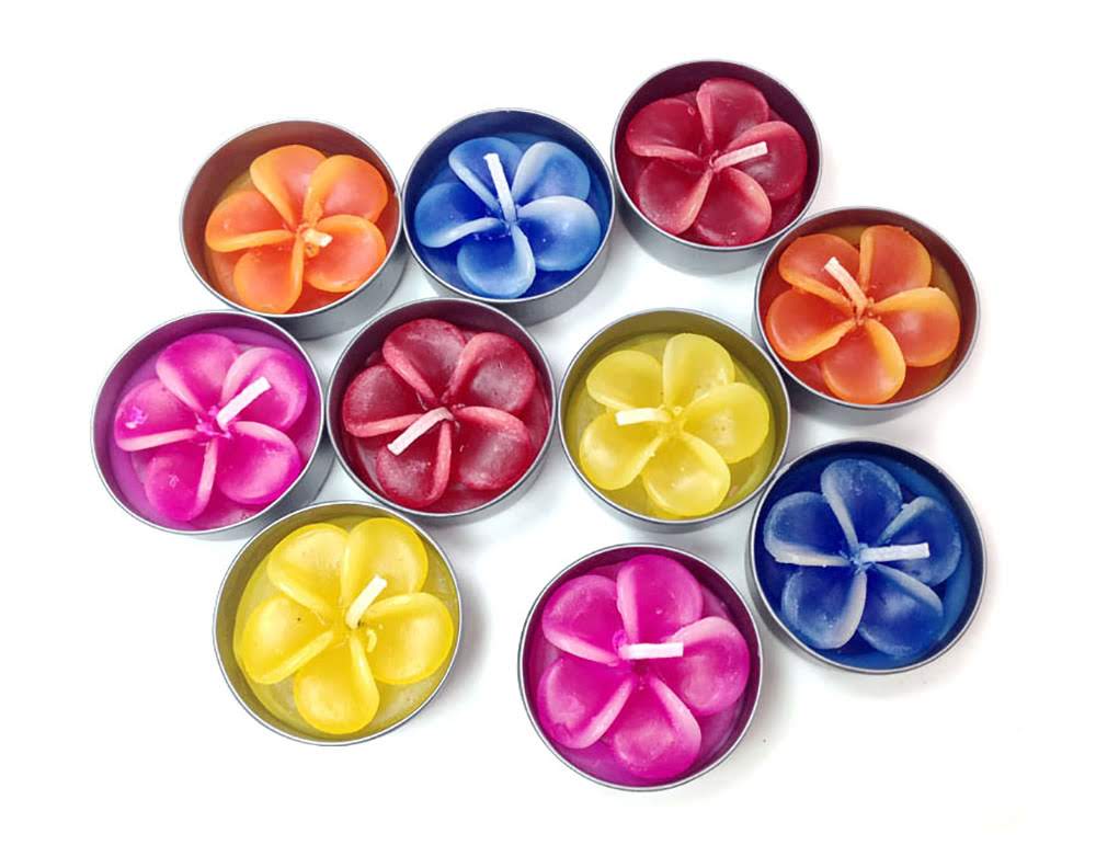 Plumeria Hawaiian Flower Set of 10 Tealight Candles (RED)