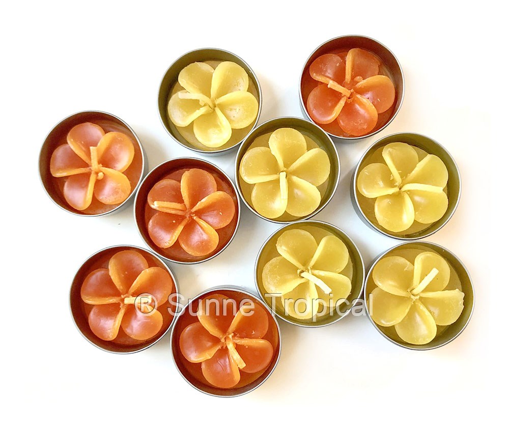 Plumeria Hawaiian Flower Set of 10 Tealight Candles (Orange)