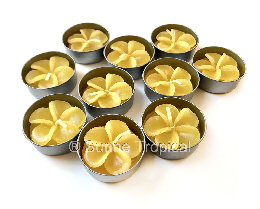 Plumeria Hawaiian Flower Set of 10 Tealight Candles (Yellow)