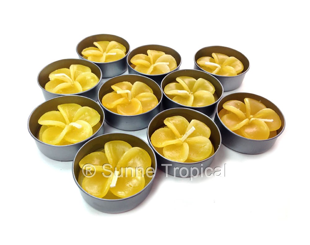 Plumeria Hawaiian Flower Set of 10 Tealight Candles (Yellow)