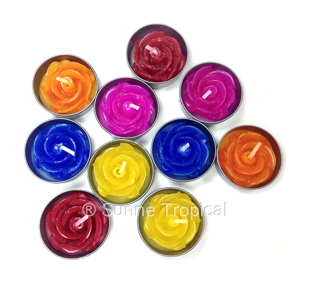 Rose Flower Set of 10 Tealight Candles (Multi-Color)