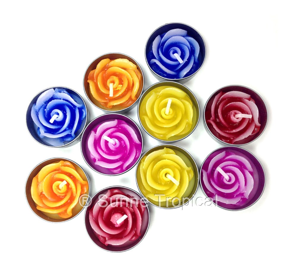 ROSA Flower Set of 10 Tealight Candles (Multi-Color)
