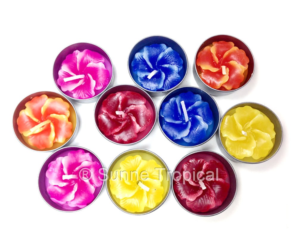 Hibiscus Hawaiian Flower Set of 10 Tealight Candles (Orange)