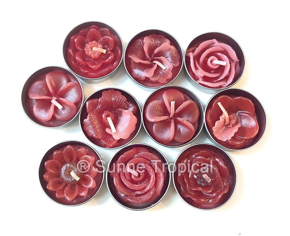 Assort Surprise Pack Flowers Set of 10 Tealight Candles (Red)