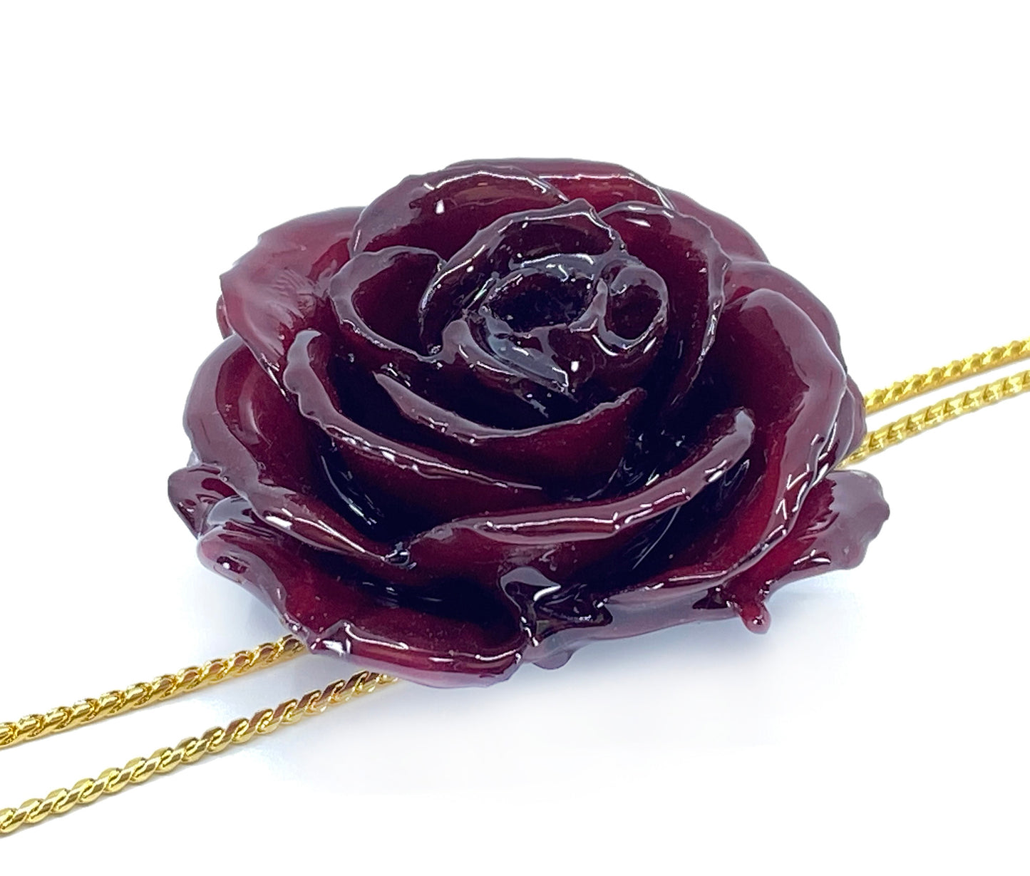 Mini Rose Mini 1.5-2.25 inch Pendant Necklace 18 inch Gold Plated 24K (Red Burgundy)