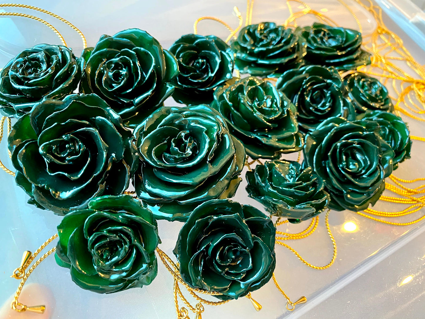 Mini Rose Mini 1.5-2.25 inch Pendant Necklace 18 inch Gold Plated 24K (Green)