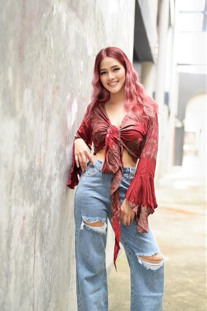 Women Petite & Teen CROP TOP Tie Front or Back Ruffle Bell Sleeve Free Size Handmade Tie Dye (26 Red Garnet)