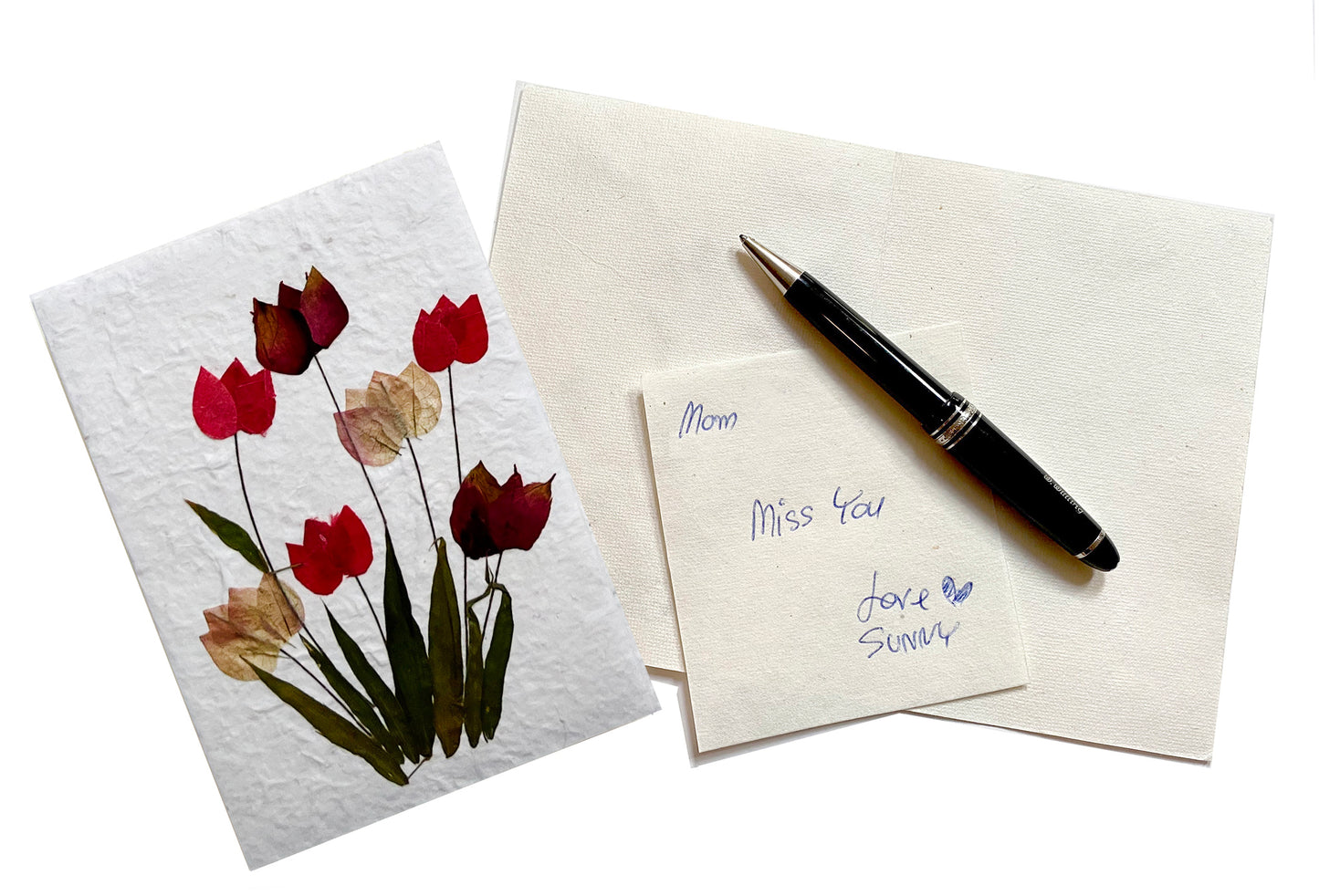 Handmade Mulberry Paper Greeting Card 5x7 Inch Random Pack (3 TULIP Garden)