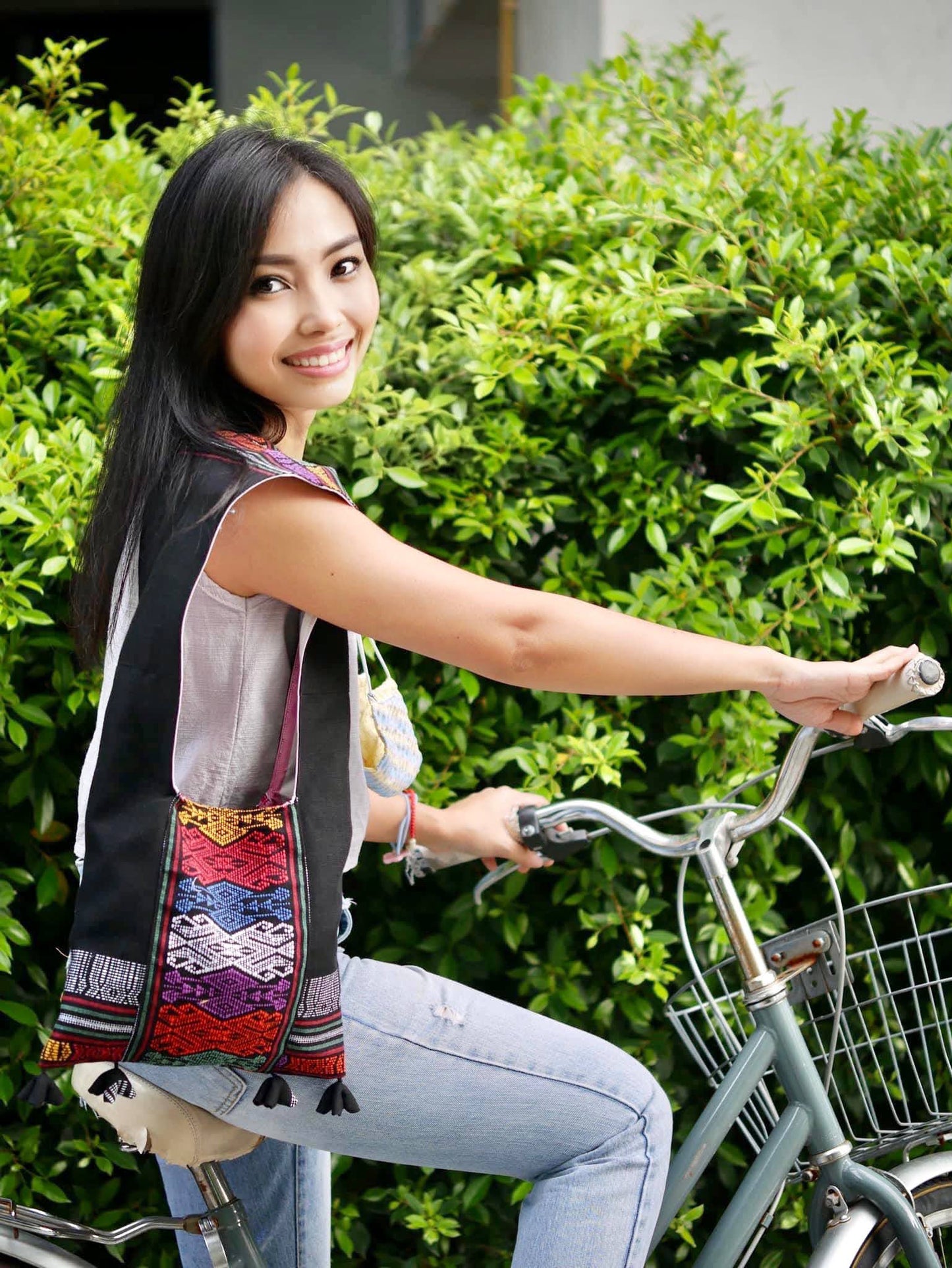 Handwoven Hand-dyed Handmade ETHNICS MINI shoulder bag tote bag Sunne Tropical - PURPLE MAGENTA