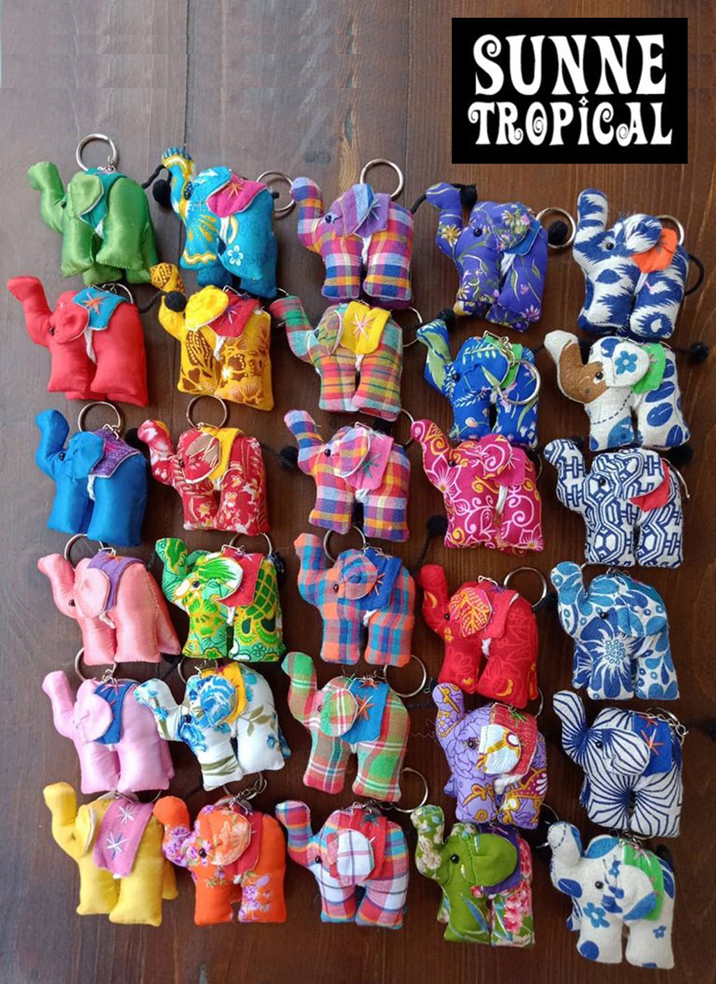 Silk Elephant Upcycle Fabric Handmade Keychain Key Rings Bag Accessories Handmade Gift (Random Pack 4)
