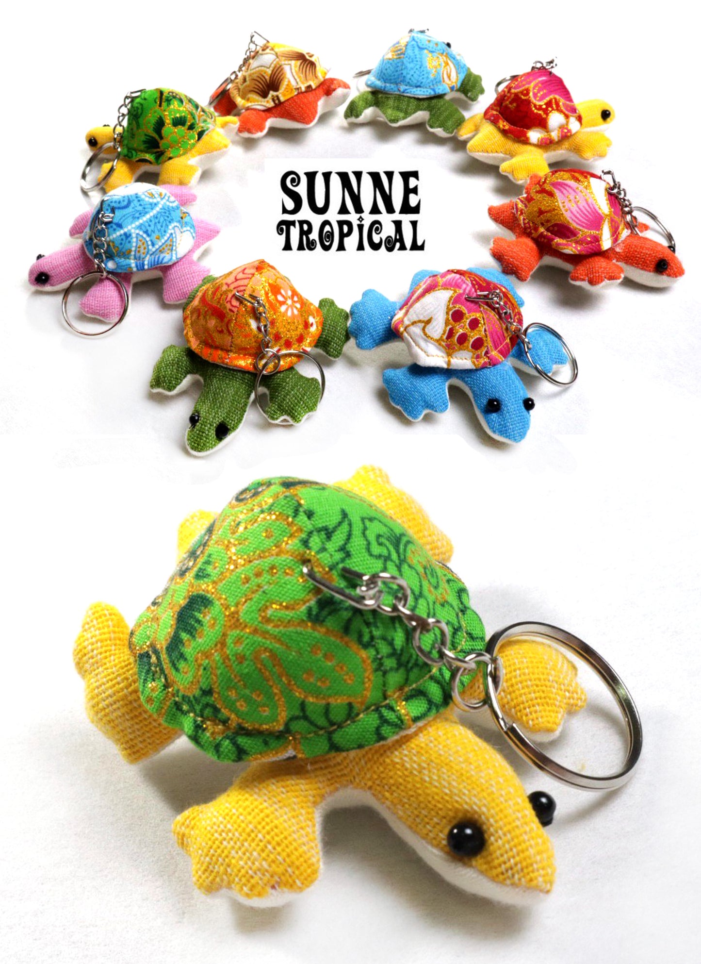 Turtle Tortoise Upcycle Fabric Handmade Keychain Key Rings Bag Accessories Handmade Gift (Random Pack 4)