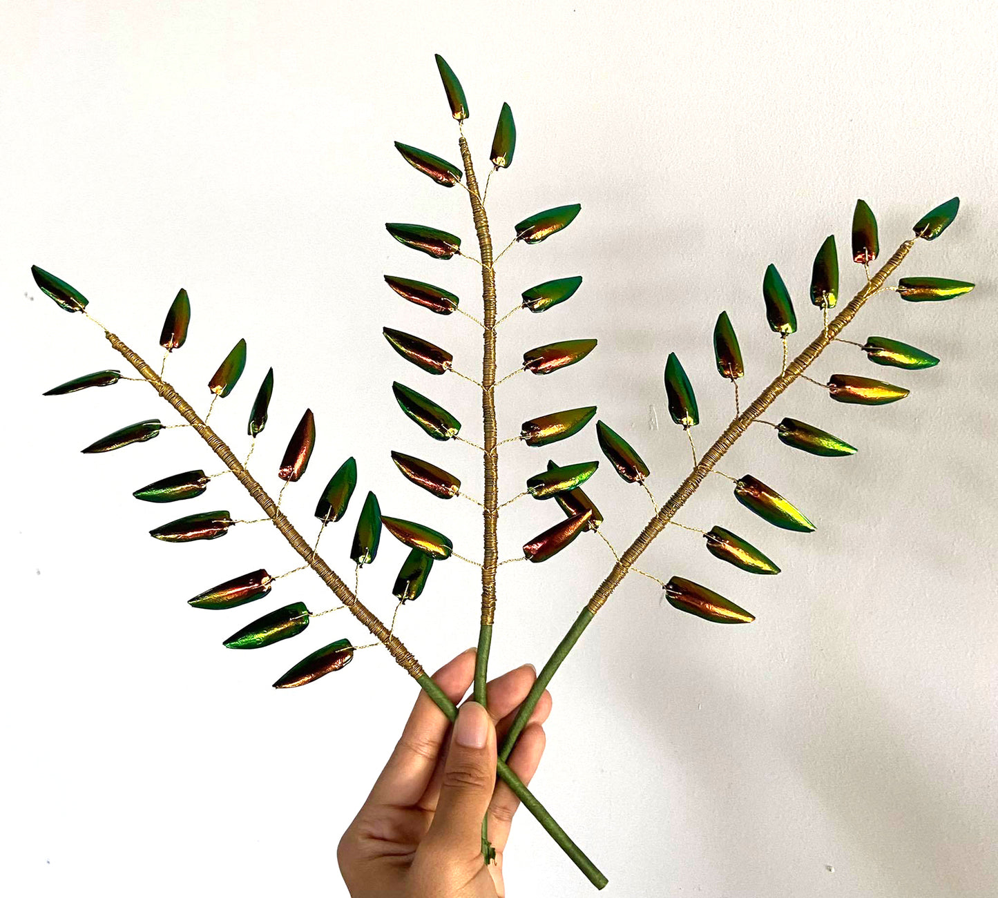 Jewel Beetle Wings DRILLED with HOLE 100 Pcs Natural Wings - YELLOWISH Green TOP 2