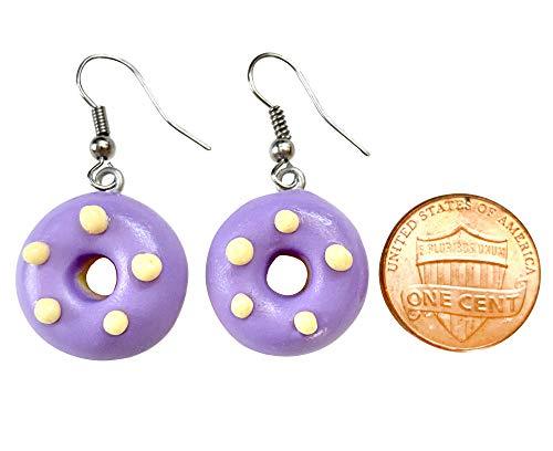 Handmade Doughnut Earrings Food Miniature Donut Earring in RANDOM COLOR Giftbox - Purple polka dot