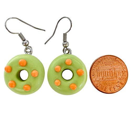 Handmade Doughnut Earrings Food Miniature Donut Earring in RANDOM COLOR Giftbox - Green polka dot