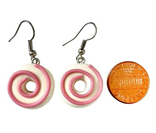 Handmade Doughnut Earrings Food Miniature Donut Earring in RANDOM COLOR Giftbox - White Swirl
