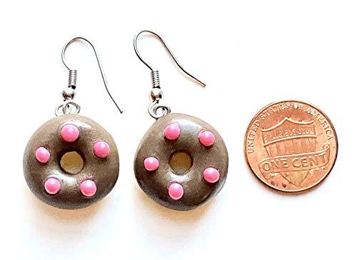 Handmade Doughnut Earrings Food Miniature Donut Earring in RANDOM COLOR Giftbox - Chocolate polka dot