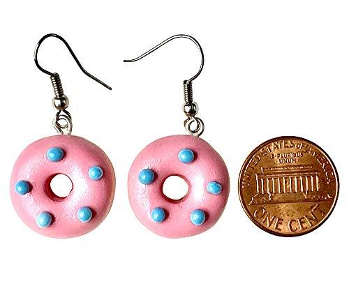 Handmade Doughnut Earrings Food Miniature Donut Earring in RANDOM COLOR Giftbox - Pink polka dot