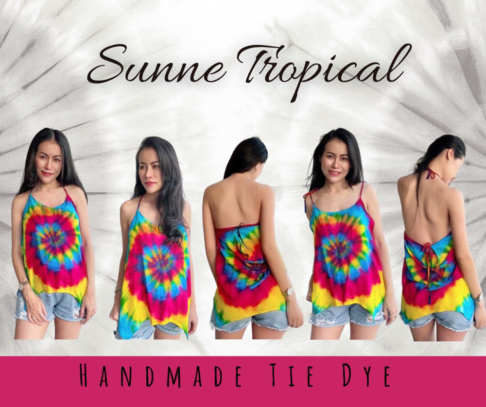 Cami Camisole Teen & Women, One Size Free Size Fit 0 to 8, Handmade Tie Dyed - Rainbow Reggae