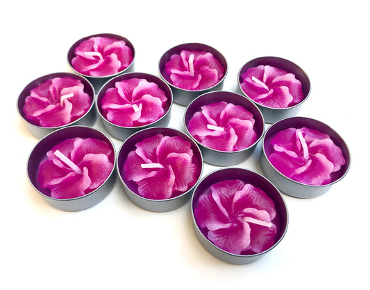 Hibiscus Hawaiian Flower Set of 10 Tealight Candles  (Pink)