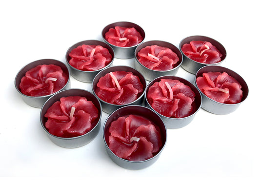 Hibiscus Hawaiian Flower Set of 10 Tealight Candles (Red)