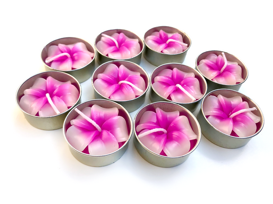 Plumeria Leela Hawaiian Flower Set of 10 Tealight Candles (Pink)