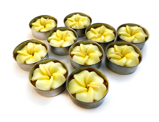 Plumeria Leela Hawaiian Flower Set of 10 Tealight Candles (Yellow)