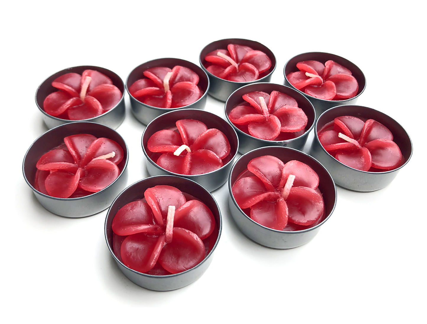 Plumeria Hawaiian Flower Set of 10 Tealight Candles (RED)