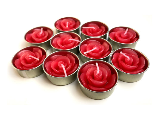 ROSA Flower Set of 10 Tealight Candles (RED)