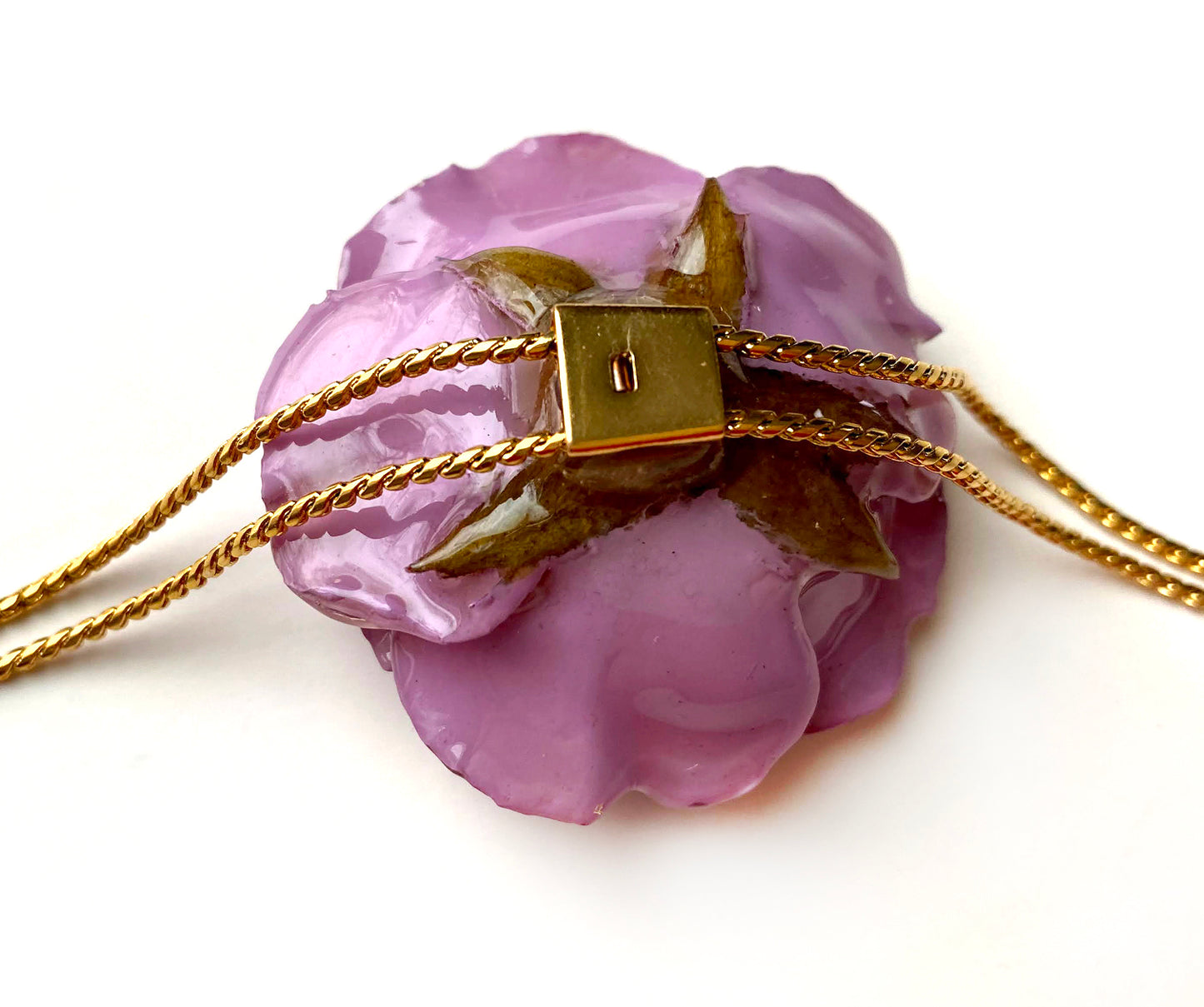 Mini Rose Mini 1.5-2.25 inch Pendant Necklace 18 inch Gold Plated 24K (Purple Lilac)