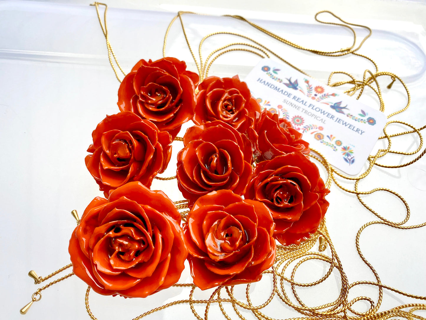 Mini Rose Mini 1.5-2.25 inch Pendant Necklace 18 inch Gold Plated 24K (Orange)