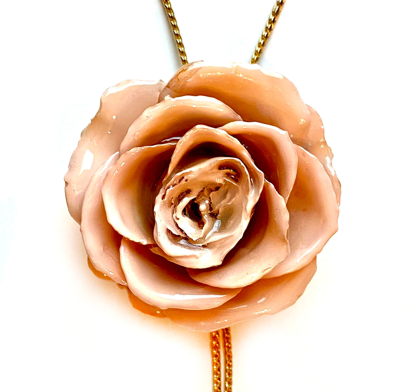 Mini Rose Mini 1.5-2.25 inch Pendant Necklace 18 inch Gold Plated 24K (Peach)