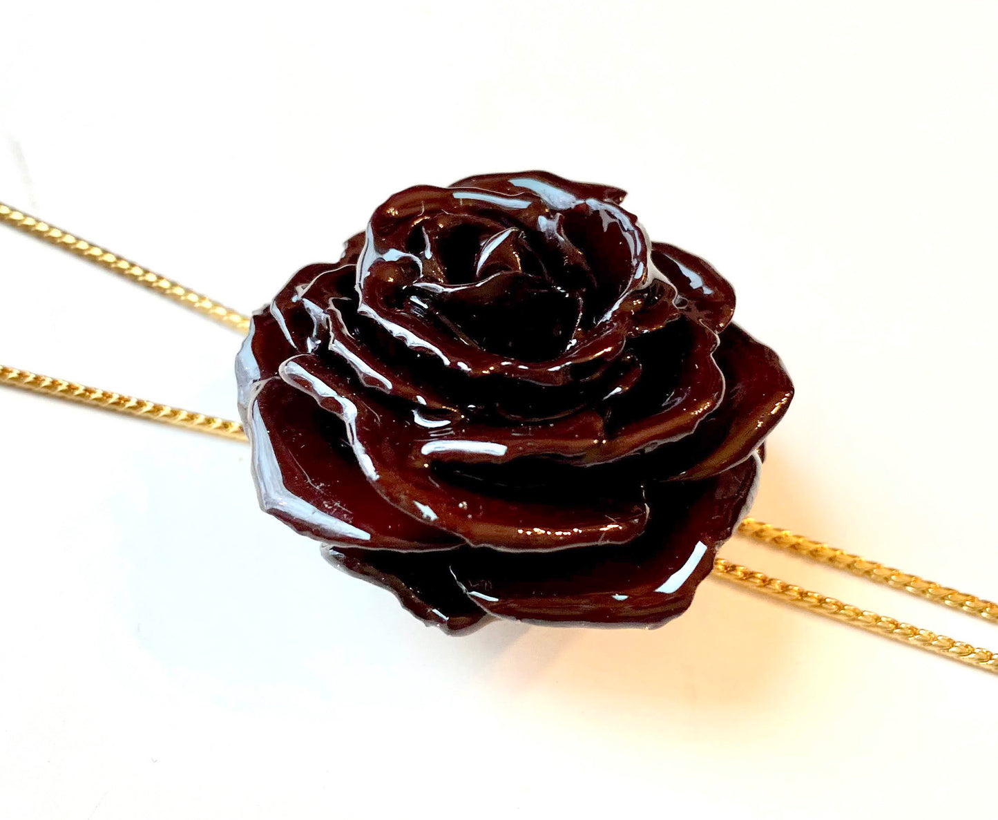 Mini Rose Mini 1.5-2.25 inch Pendant Necklace 18 inch Gold Plated 24K (Red Plum)