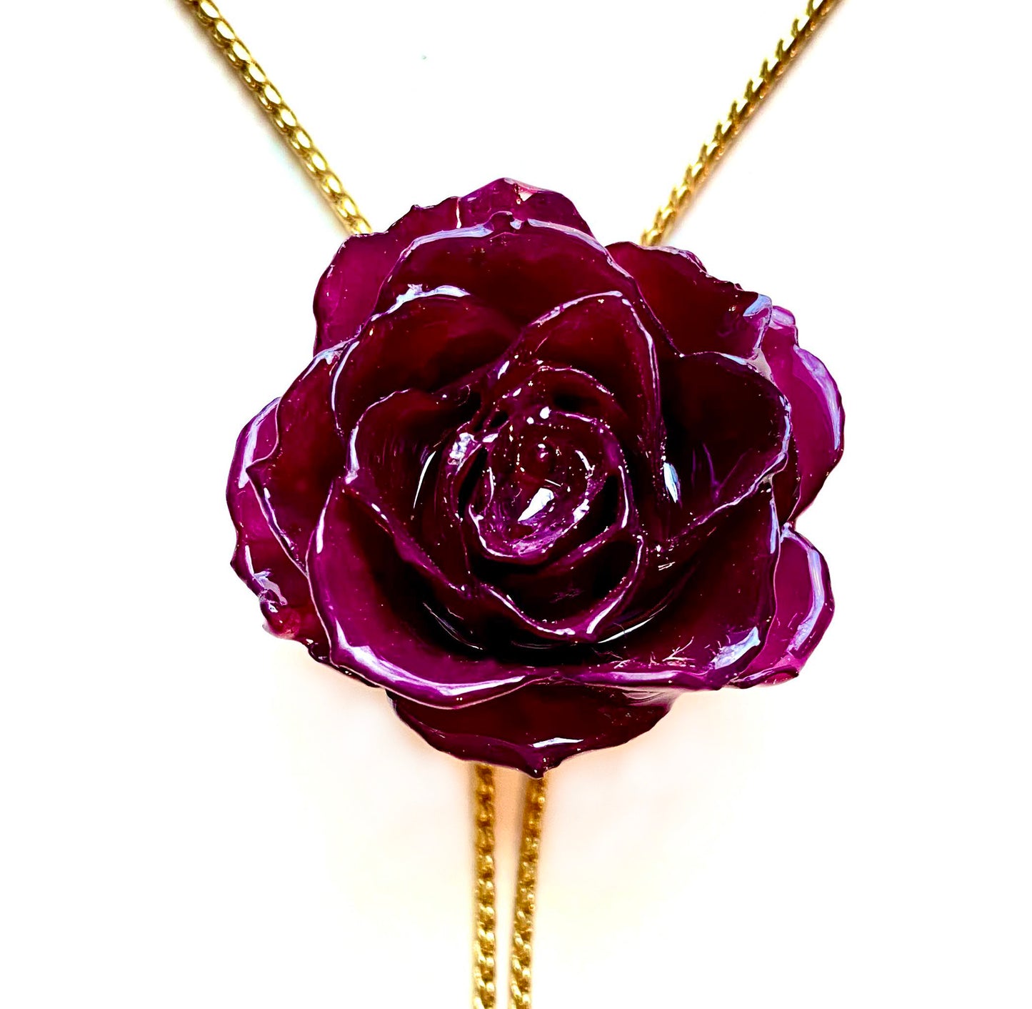 Mini Rose Mini 1.5-2.25 inch Pendant Necklace 18 inch Gold Plated 24K (Purple)