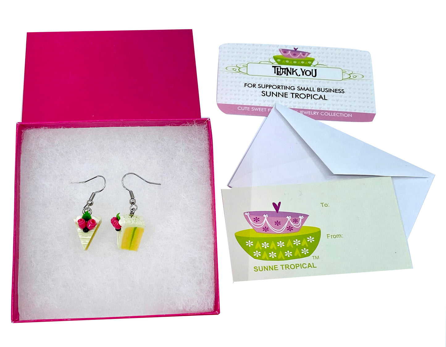 Handmade miniature food model earrings for Girls Teen - Slice Cake Lemon Cake