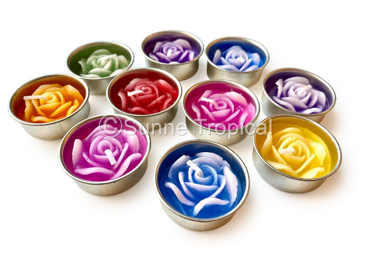 Rose Flower Set of 10 Tealight Candles (Multi-Color)