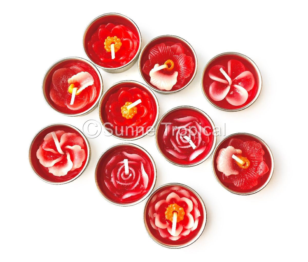 Assort Surprise Pack Flowers Set of 10 Tealight Candles (Red)