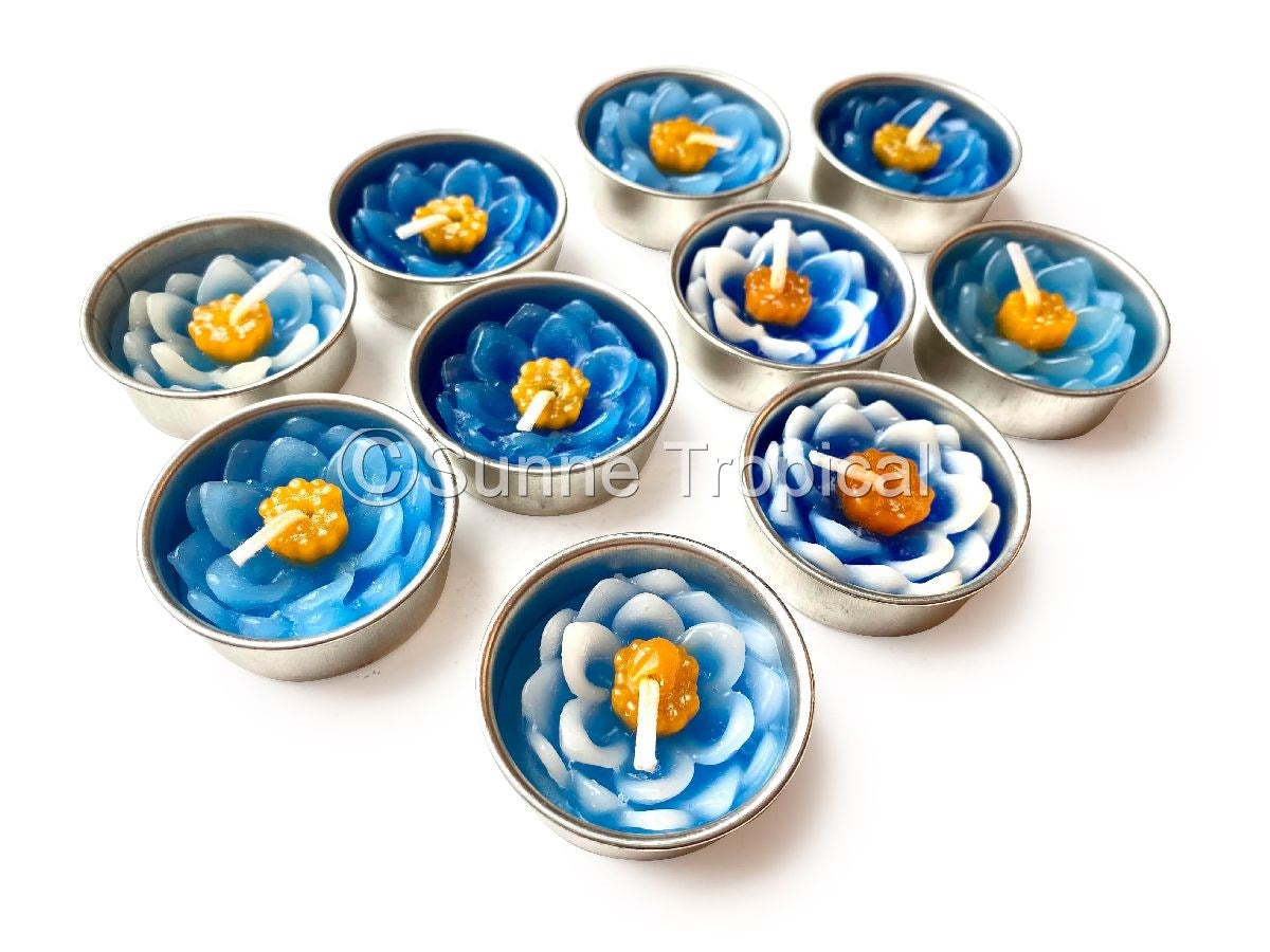 Lotus Flower Set of 10 Tealight Candles  (Blue)