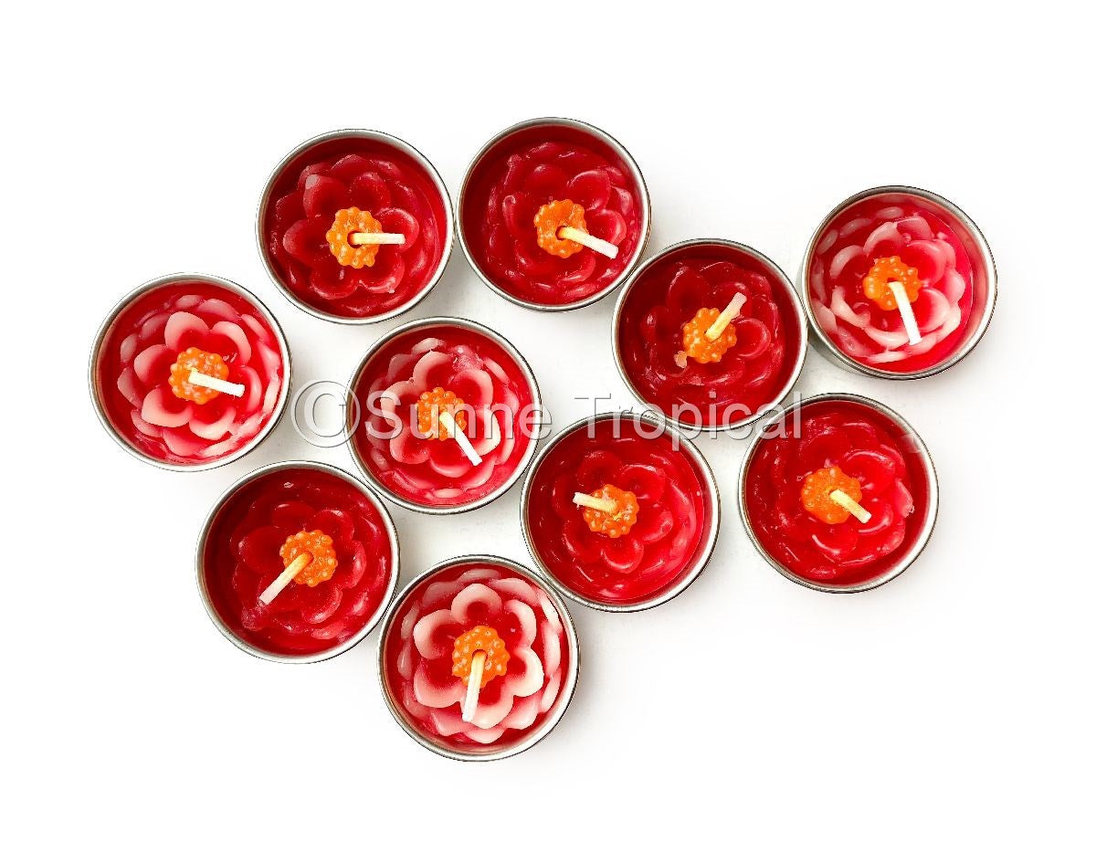 Lotus Flower Set of 10 Tealight Candles  (Red)